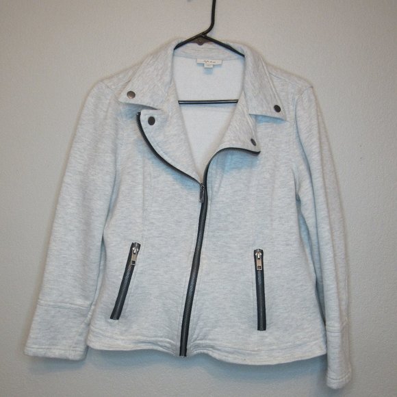 Style & Co. Jackets & Blazers - Style & Co Light Heather Gray Full Asymmetrical Zip Moto Cropped Jacket …